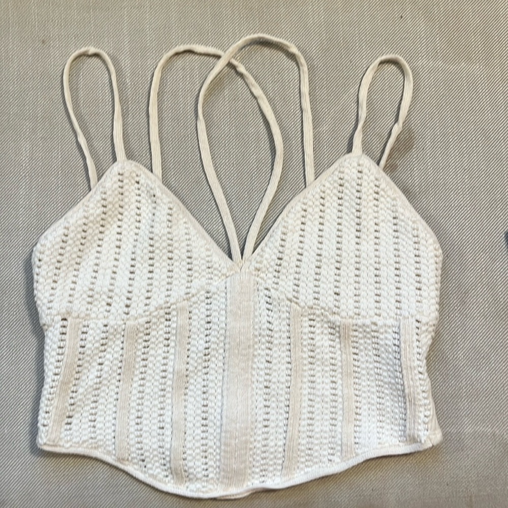 Zara Cream Crochet Knit Crop Cami Top Sz S - Picture 2 of 4